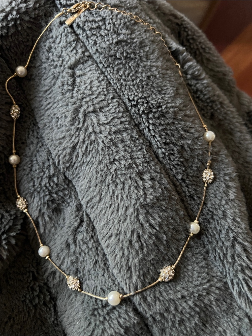 Joe Fresh Gold-Tone Necklace with Ivory Pearls and Crystal Stations